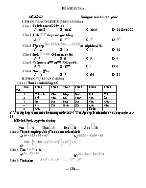 Bộ đề kiểm tra 45 phút môn Số học 6